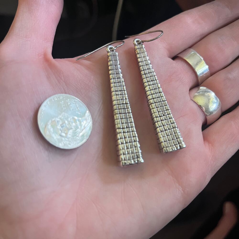 Vintage Tapered Geometric Dangle Earrings Long 925 Sterling Silver Artisan